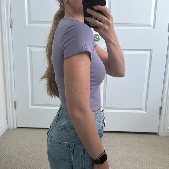 Purple Ruffled Trim Crop Top - Picture 2 of 5